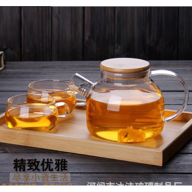 Bộ ấm trà thủy tinh ấm nắp gỗ BAT 77-2